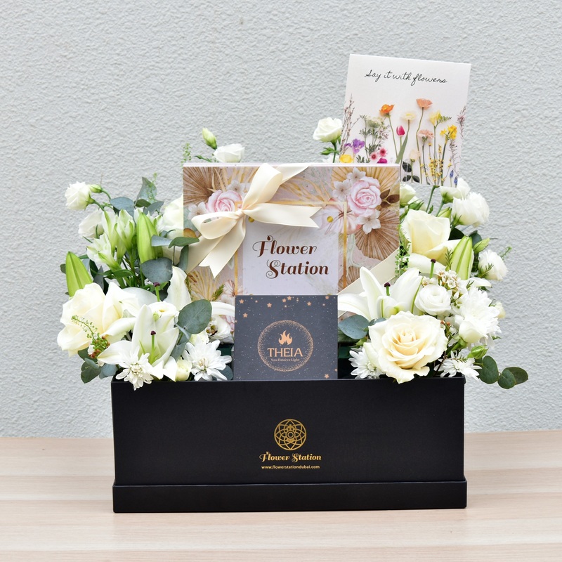 Creative Blooms – Gift Hamper-FS Chocolates – 30pcs & FS Chocolates – 60pcs-Pear & Freesia Candle & Pink Champagne Candle & Seasalt & Breezy Muget Candle