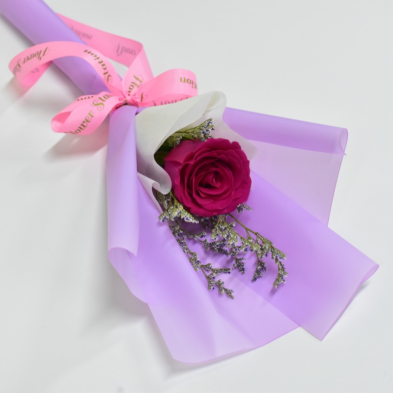 Single Rose Bouquet – Fuchsia