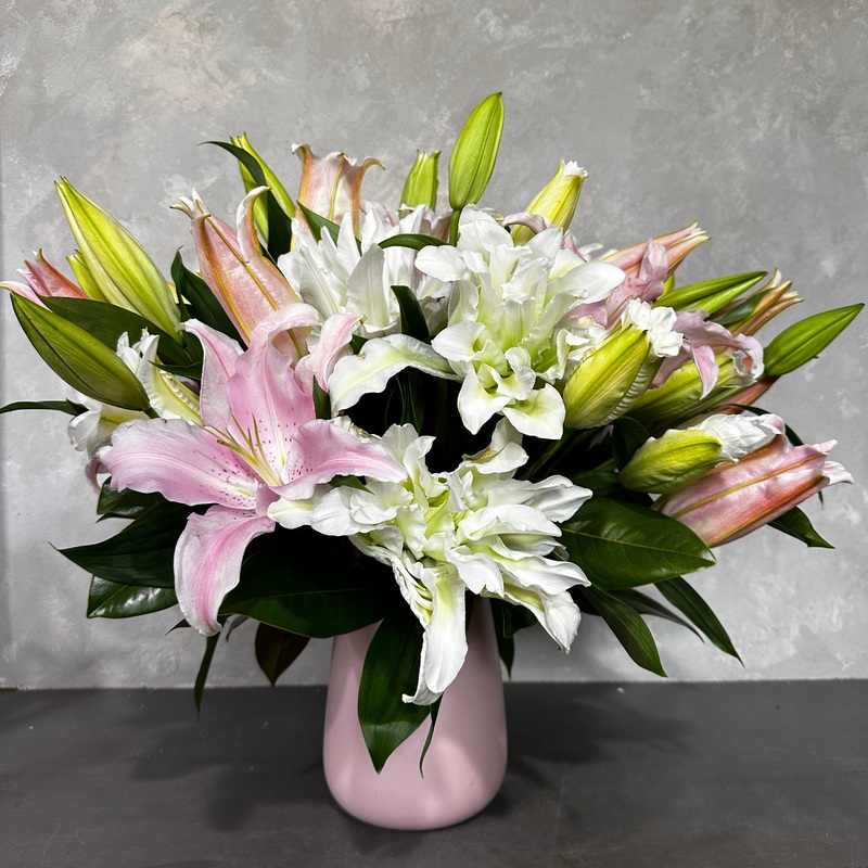 Vase Full of Lilies-White & Pink & Pink + White Mix-Luxe & Premium