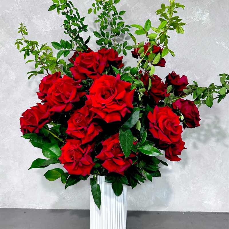 Ruby Rose  Anniversary Vase-2 Dozen & Dozen & 1/2 Dozen-Red & Pink