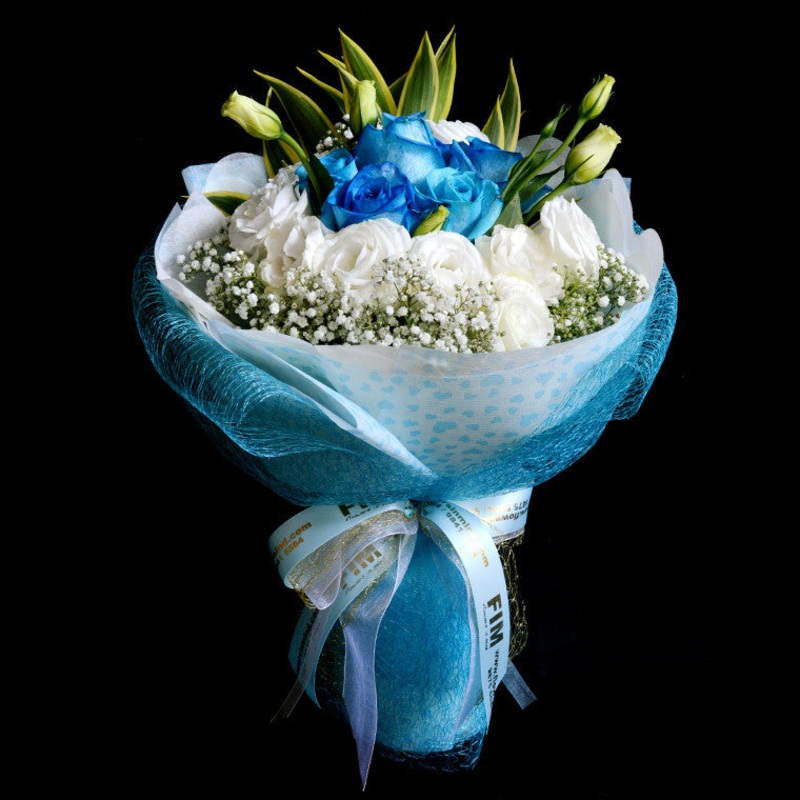 Bouquet of Blue Roses and White Eustomas (HB65)