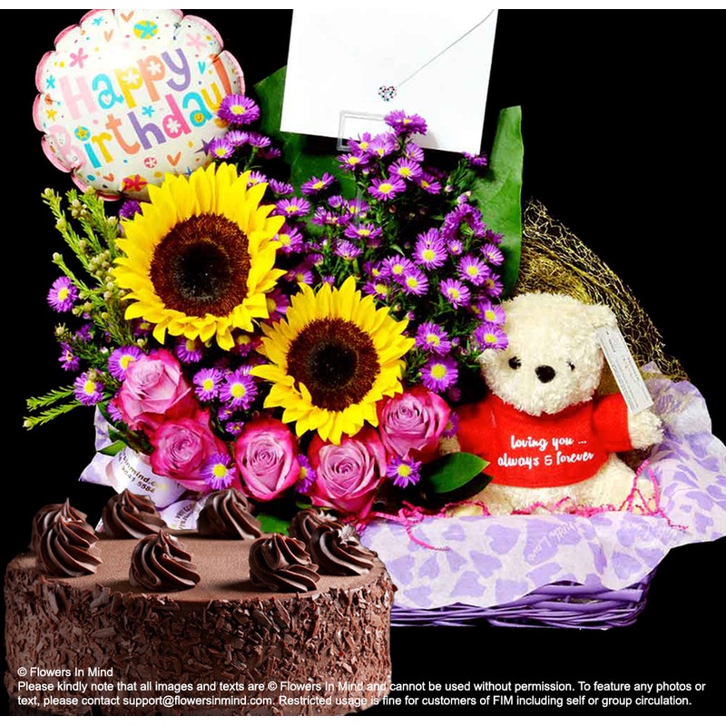 Choice of Fullerton Cakes With Gift Flower Basket (CD04) **THIS PRODUCT REQUIRES 3 DAYS ADVANCE PRE-ORDER.**