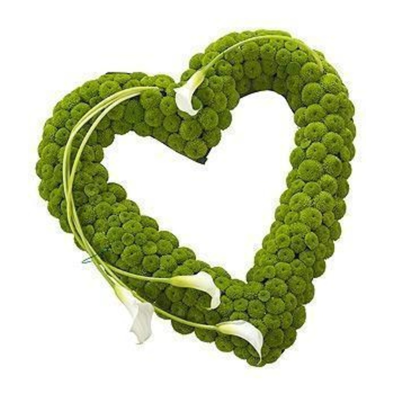 Calla Lily & Green Open Heart-Small (25cm / 9″) & Regular (30cm / 12″) & Large (43cm / 17″) & Extra Large (54cm / 21″)