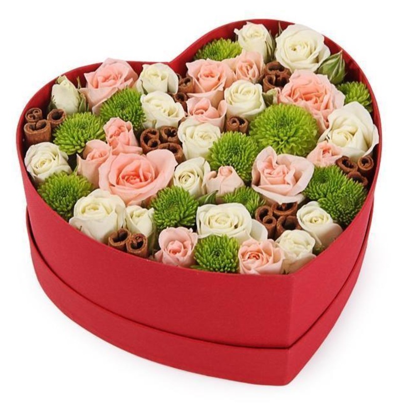 Pastel Spray Roses Heart Box-Extra Small (10 stems) & Small (15 stems) & Regular (20 stems) & Medium (25 stems) & Large (30 stems) & Extra Large (40 stems) & Luxury (50 stems) & Glamour (60 stems) & Exclusive Glamour (70 stems)-Heart Box & Square Box & Ha