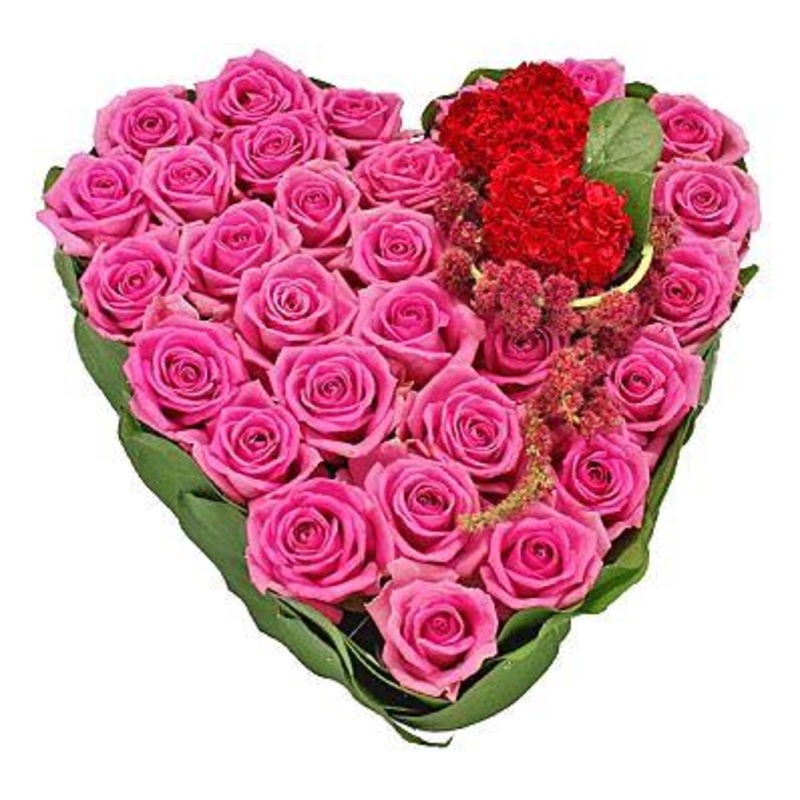 Pink Roses Heart with Carnation Corsage