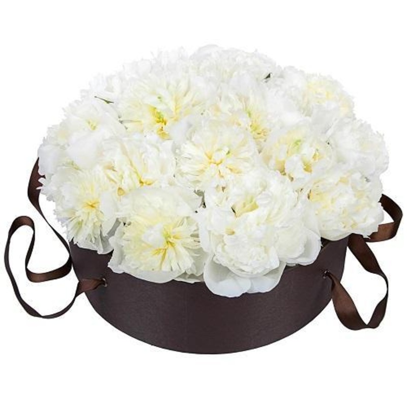 Pure White Peonies Luxury Box-Small (10 stems) & Regular (15 stems) & Large (20 stems) & Extra Large (25 stems) & Luxury (30 stems) & Glamour (40 stems) & Exclusive Glamour (50 stems) & Premium (65 stems) & Premium Extra (80 stems) & Posh (100 stems)-Hat