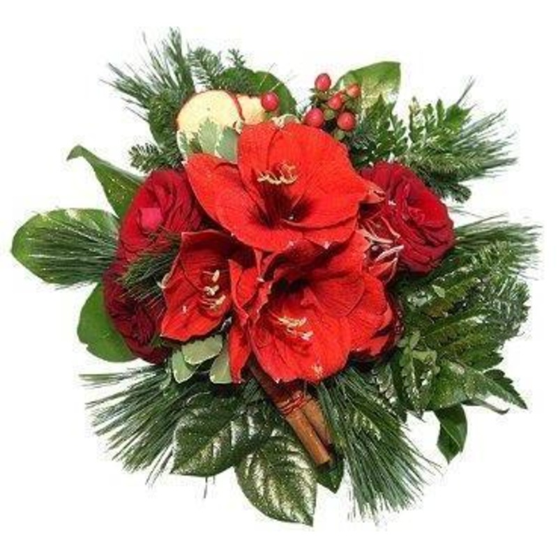 Red Amaryllis and Roses Festive Bouquet