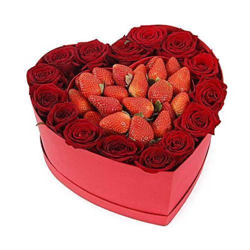 Red Roses and Strawberry Heart Box
