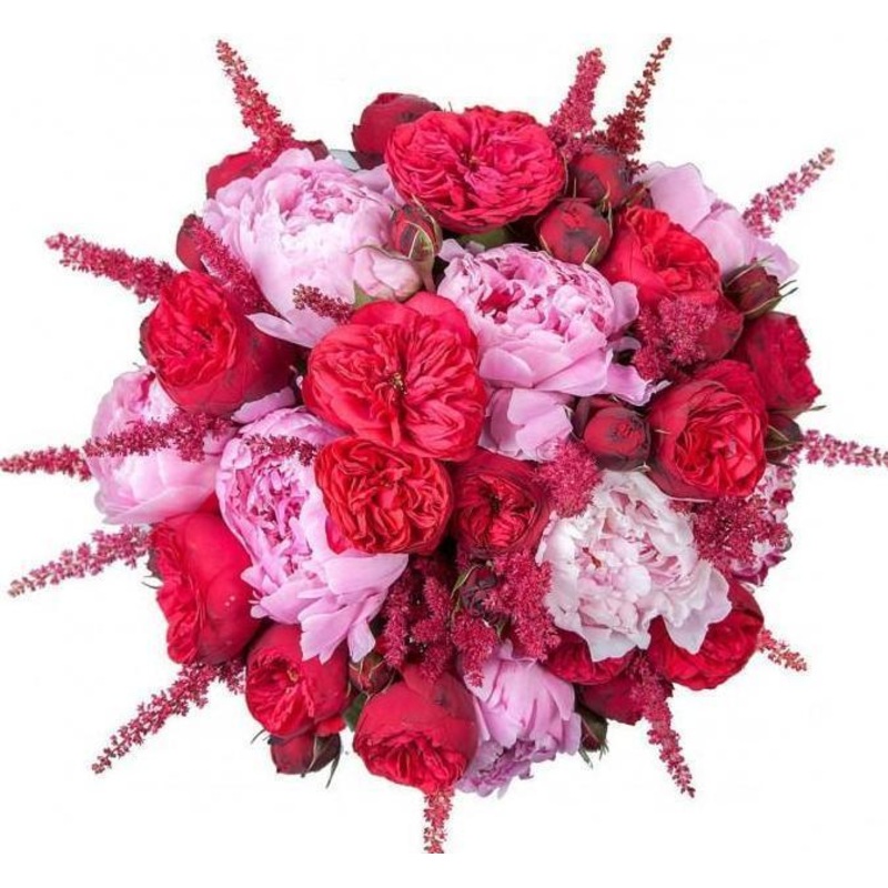 Red Spray Roses & Pink Peonies Bouquet