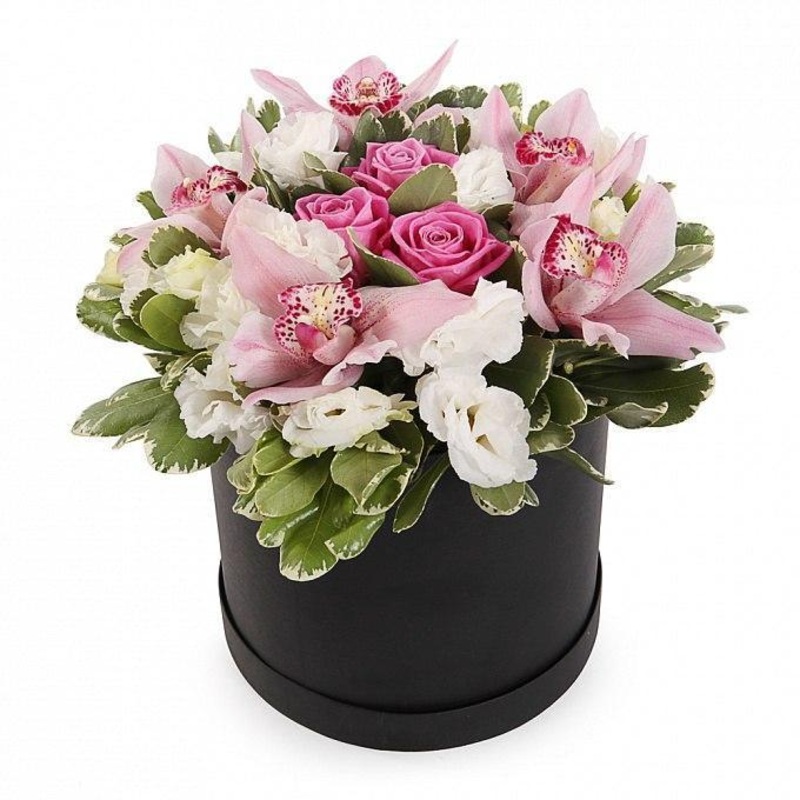 Roses and Orchids Box-Small (10 stems) & Regular (15 stems) & Large (20 stems) & Luxury (25 stems) & Glamour (30 stems) & Exclusive (40 stems) & Exclusive Glamour (50 stems) & Premium (65 stems) & Premium Extra (80 stems) & Posh (100 stems)-Hat Box & Squa