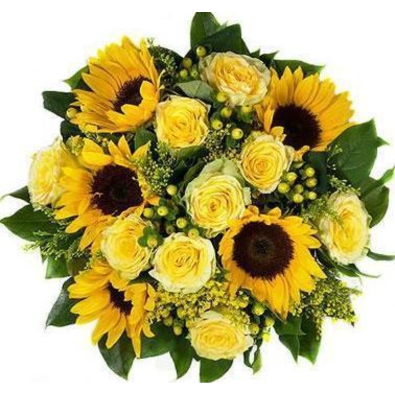 Sunflowers & Roses Bouquet-Extra Small (15 stems) & Small (20 stems) & Regular (25 stems) & Medium (30 stems) & Large (35 stems) & Extra Large (45 stems) & Luxury (55 stems) & Glamour (65 stems) & Exclusive Glamour (80 stems) & Premium (100 stems)