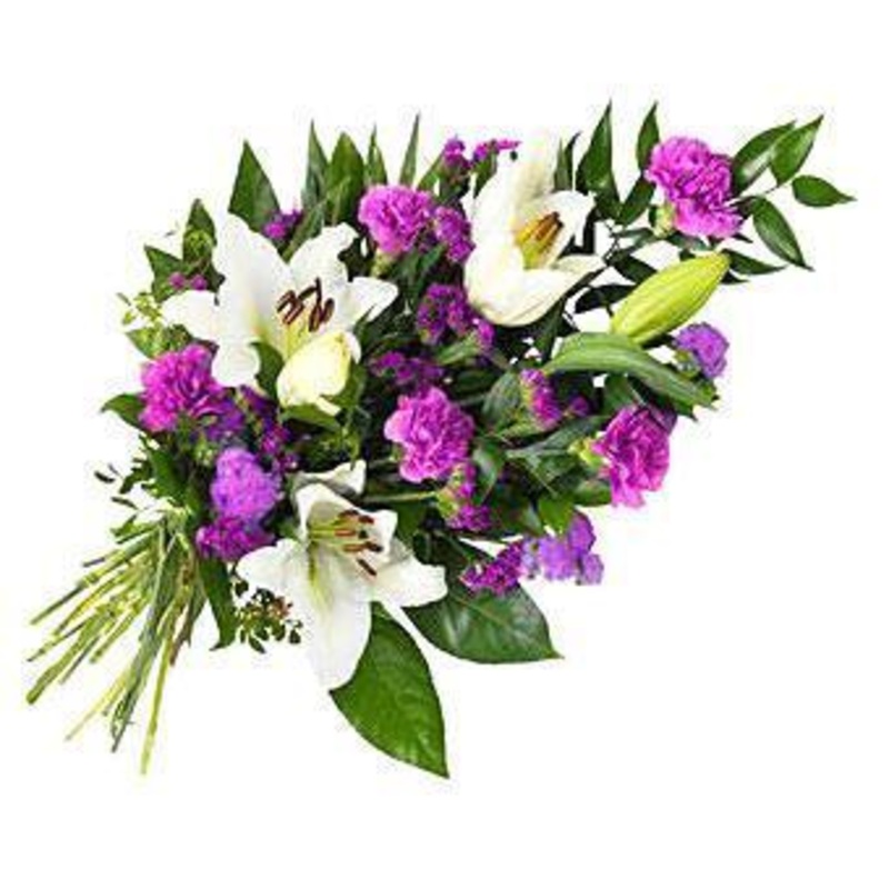 White Lily & Purple Sheaf-Small (10 Steams) & Regular (20 Steams) & Large (30 Steams) & Extra Large (40 Steams)