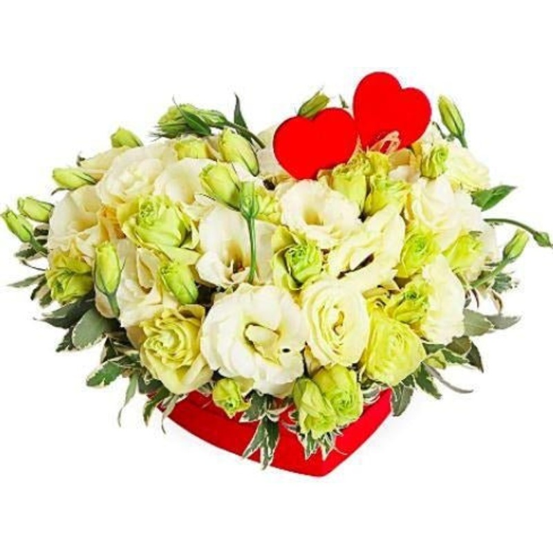 White Lisianthus Heart Box-Extra Small (5 stems) & Small (10 stems) & Medium (15 stems) & Regular (20 stems) & Large (25 stems) & Extra Large (30 stems) & Luxury (40 stems) & Glamour (50 stems) & Exclusive Glamour (65 stems) & Premium (80 stems) & Premium