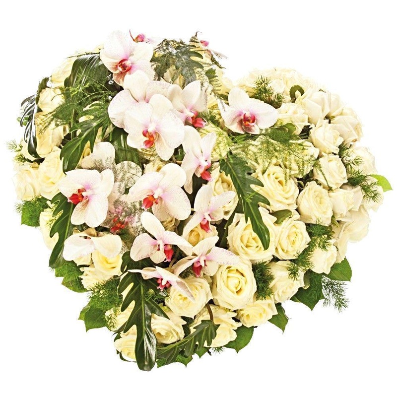 White Roses & Orchids Hearts-Small (25cm / 9″) & Regular (30cm / 12″) & Large (43cm / 17″) & Extra Large (54cm / 21″)