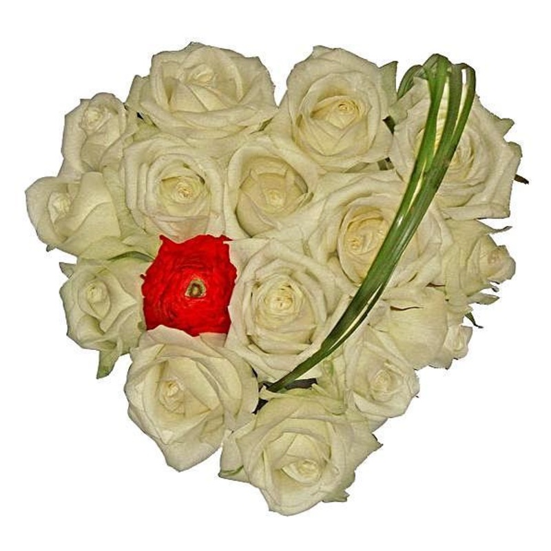 White Roses with Red Accent Heart