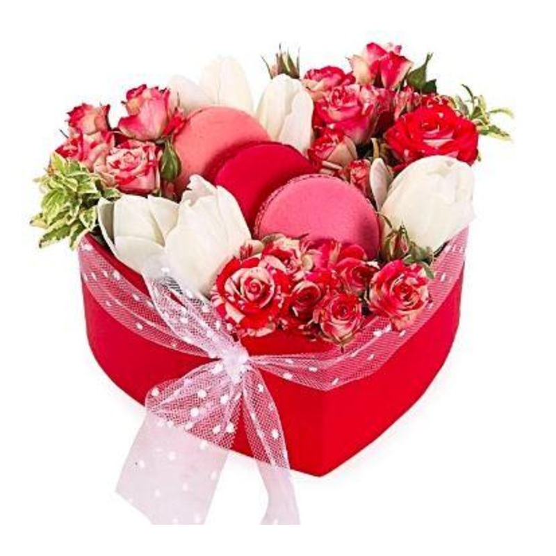 With Love Heart Box-Small (8 Steams & 3 Macaroons) & Regular (15 Steams & 6 Macaroons) & Large (25 Steams & 9 Macaroons)-Heart Box & Square Box & Hat Box-Red & Black & Cream