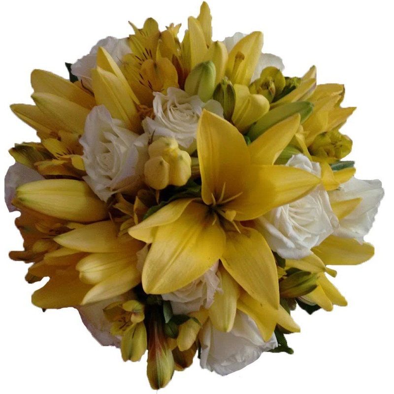 Yellow Aztec Lili & White Roses Bouquet