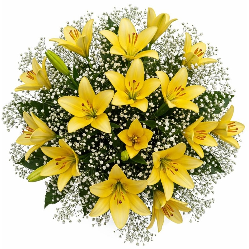 Yellow Lily with Gypsophila Bouquet