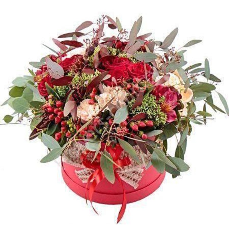 Charming Box-Extra Small (15 stems) & Small (20 stems) & Medium (25 stems) & Regular (30  stems) & Large (40 stems) & Extra Large (50 stems) & Luxury (65 stems) & Glamour (80 stems) & Exclusive Glamour (100 stems)-Hat Box & Heart Box & Square Box-RED BOX