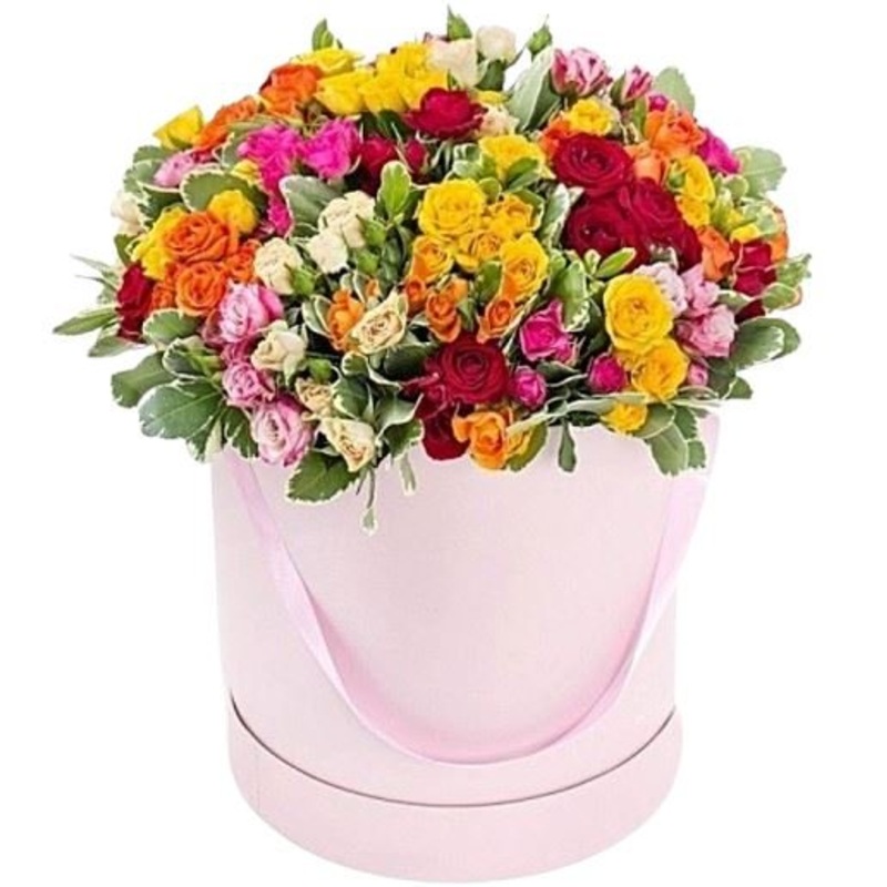 Coloured Rain of Flowers Box-Small (10 stems) & Regular (15 stems) & Large (25 stems) & Extra Large (35 stems) & Luxury (50 stems) & Glamour (75 stems) & Exclusive Glamour (90 stems) & Premium (110 stems) & Premium Extra (140 stems) & Posh (160 stems)-Hat