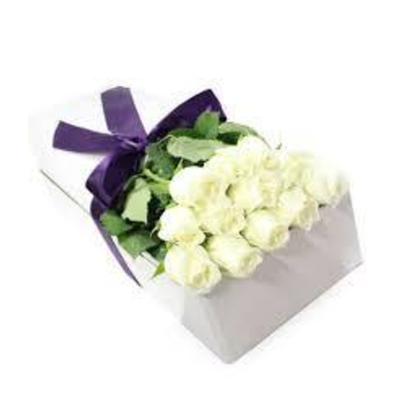 Dozen White Roses Luxury Box-Cream & Gray & Black