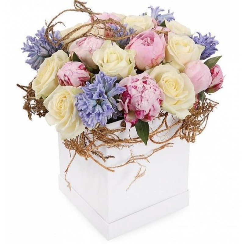 Fragrant Pastel Tones Box-Regular (20 stems) & Large (25 stems) & Extra Large (30 stems) & Luxury (40 stems) & Glamoour (50 stems) & Exclusive Glamour (65 stems) & Premium (80 stems) & Posh (100 stems)-Square Box & Hat Box & Heart Box-WHITE BOX & BLACK BO