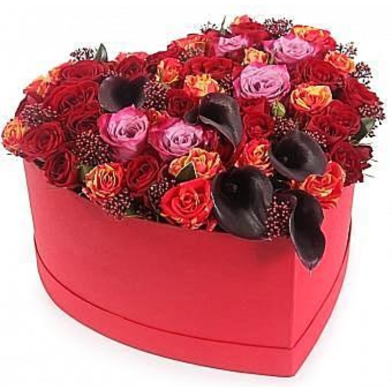 In Autumn Tones Heart Box-Small (25 stems) & Regular (35 stems) & Large (45 stems) & Extra Large (55 stems) & Luxury (65 stems) & Glamour (75 stems) & Exclusive Glamour (85 stems)-Heart Box & Hat Box & Square Box-RED BOX & BLACK BOX & CREAM BOX