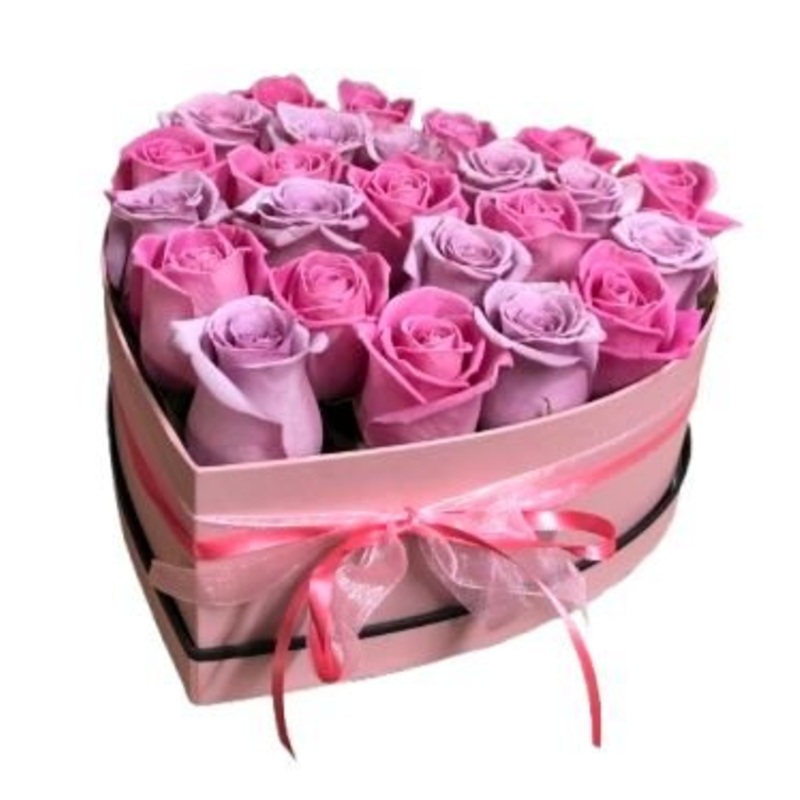 Lavender and Pink Roses Box-Regular (20 stems) & Large (30 stems) & Extra Large (40 stems) & Luxury (50 stems) & Glamour (60 stems) & Exclusive Glamour (80 stems) & Premium (100 stems) & Premium Extra (120 stems) & Posh (150 stems)-Heart Box & Hat Box-PIN