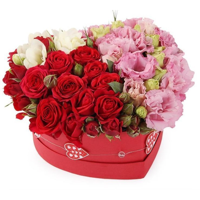 Lisianthus and Spray Roses Heart Box