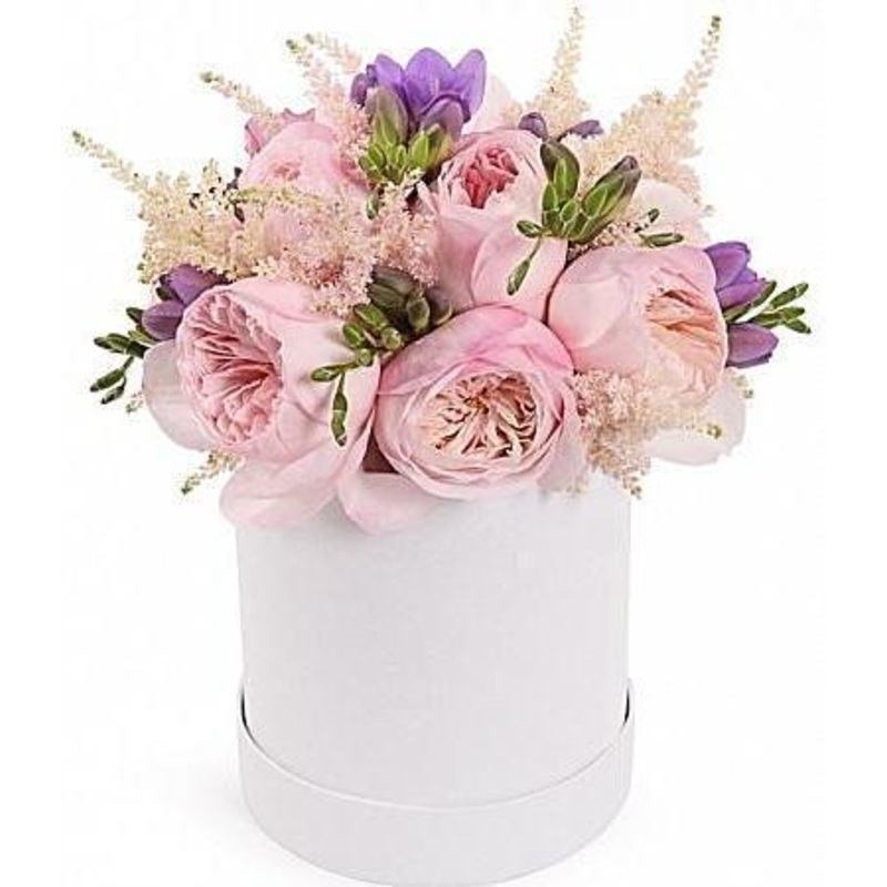Pale Pink and Purple Box-Small (20 stems) & Regular (30 stems) & Large (40 stems ) & Extra Large (50 stems) & Luxury (60 stems) & Glamour (80 stems) & Exclusive Glamour (100 stems) & Premium (120 stems)-Hat Box & Square Box & Heart Box-CREAM BOX & PINK BO