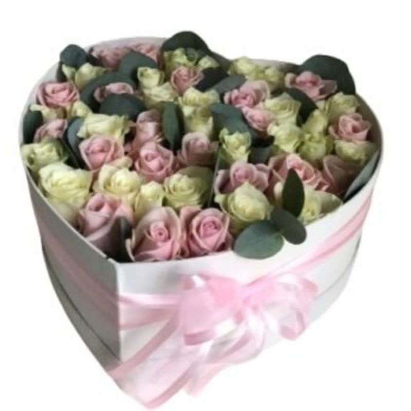 Pink and White Roses in Box-Small (10 stems) & Regular (20 stems) & Large (30 stems) & Extra Large (40 stems) & Luxury (50 stems) & Glamour (60 stems) & Exclusive Glamour (70 stems) & Posh (100 stems) & Premium (120 stems) & Premium Extra (150 stems)-Hear