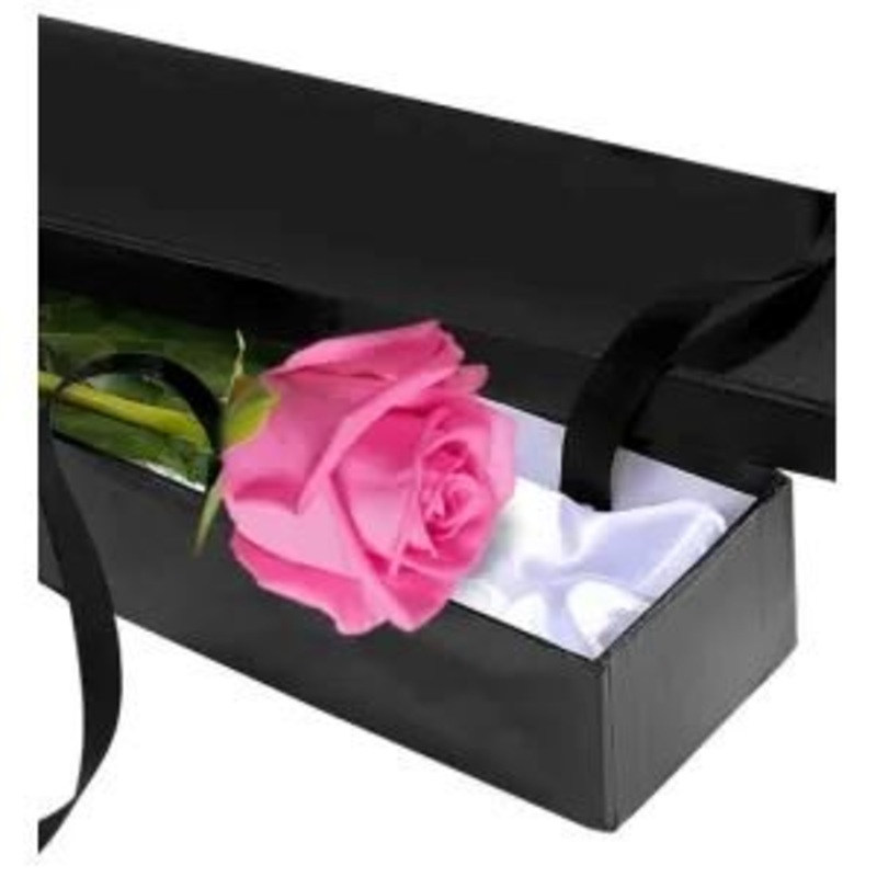 Pink Single Rose Luxury Box-BLACK & GRAY & CREAM & RED-Light Pink & Pink & Cerise