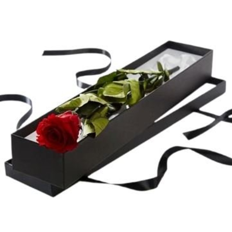 Red Single Rose Luxury Box-BLACK & GRAY & RED & CREAM