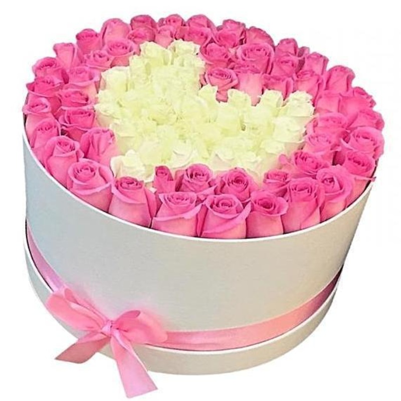 White Heart in Pink Box-Regular (30 stems) & Large (50 stems) & Luxury (70 stems) & Glamour (90 stems) & Exclusive Glamour (120 stems) & Premium (150 stems) & Premium Plus (180 stems) & Posh (200 stems)-Hat Box & Heart Box & Rectangle Box-CREAM & BLACK &