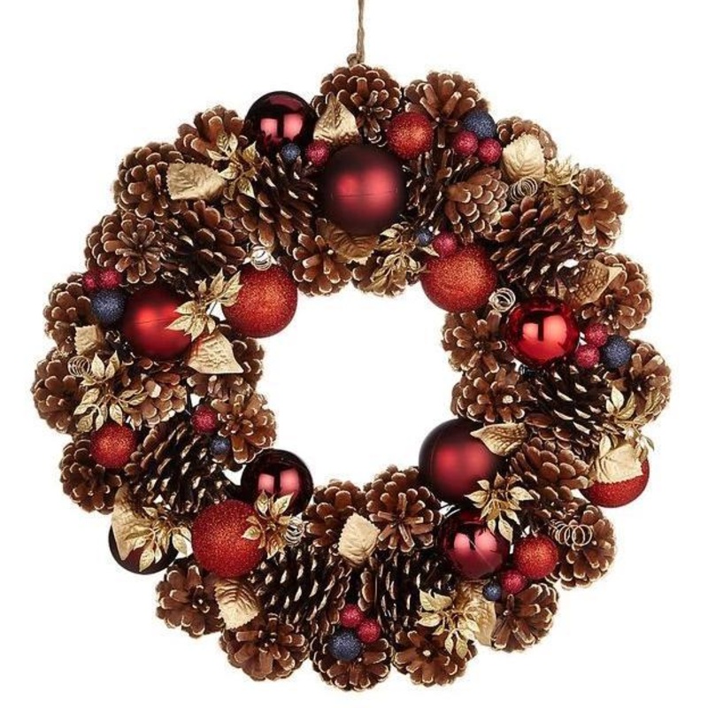 Bauble and Cones Christmas Door Wreath