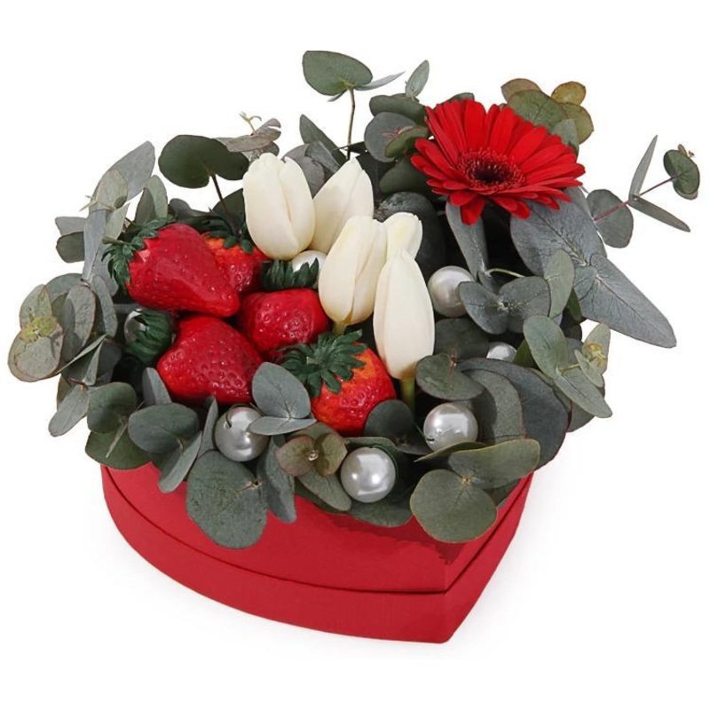 Jewels Heart Box-Small (6 stems + strawberry) & Regular (10 stems + strawberry & Large (15 stems + strawberry) & Luxury (20 stems + strawberry) & Glamour (25 stems + strawberry) & Exclusive Glamour (35 stems + strawberry) & Premium (45 stems + strawberry)