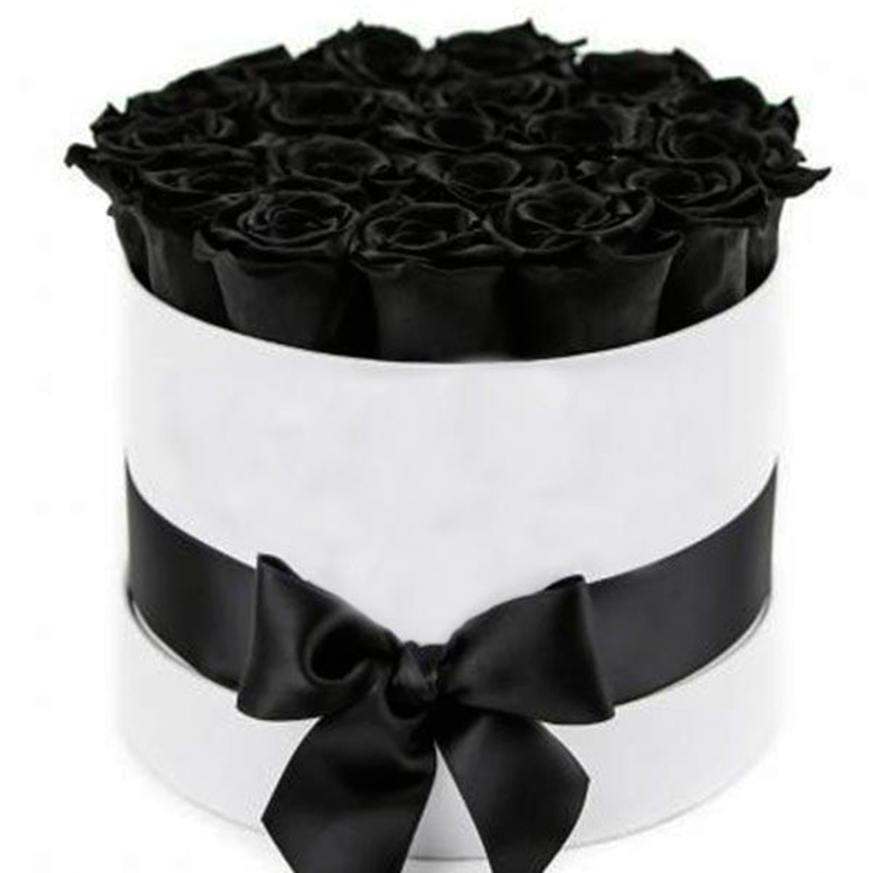 Luxury Black Roses Box-Small (10 stems) & Regular (20 stems) & Medium (25 stems) & Large (30 stems) & Luxury (40 stems) & Glamour (50 stems) & Exclusive Glamour (65 stems) & Premium (80 stems) & Posh (100 stems)-Hat Box & Heart Box-WHITE & BLACK & GRAY &
