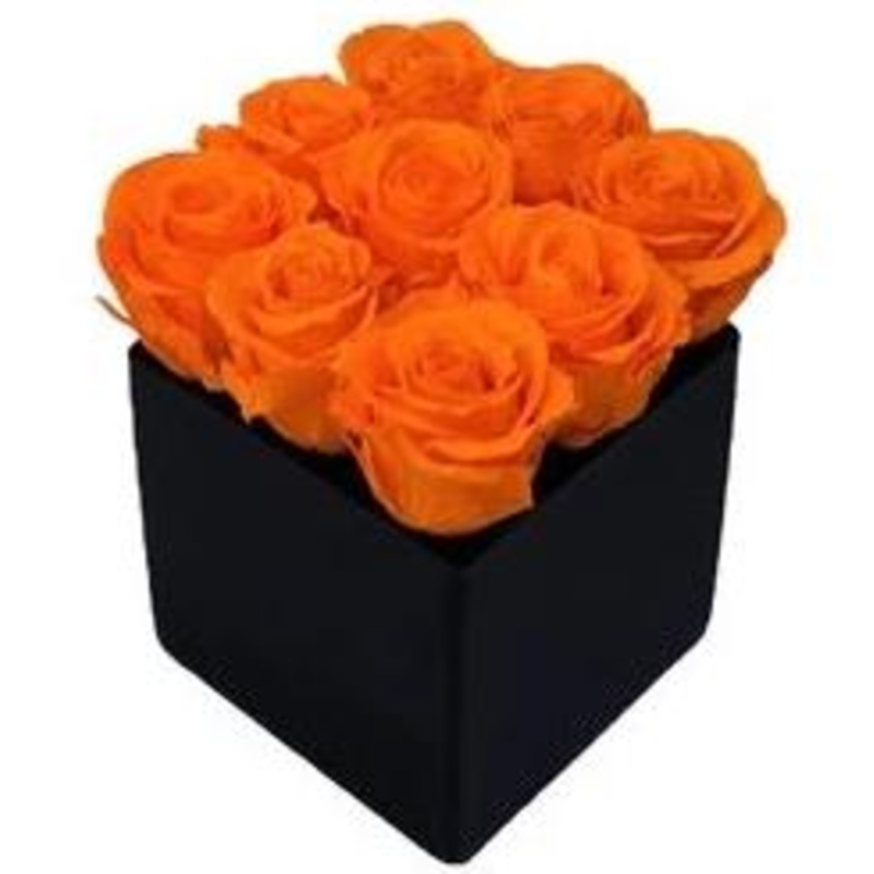 Orange Roses Signature Box-Small (4 stems) & Medium (9 stems) & Regular (16 stems) & Large (25 stems) & Extra Large (36 stems) & Luxury (49 stems) & Glamour (64 stems) & Exclusive Glamour (81 stems) & Premium (100 stems)-Square Box & Hat Box & Heart Box-B
