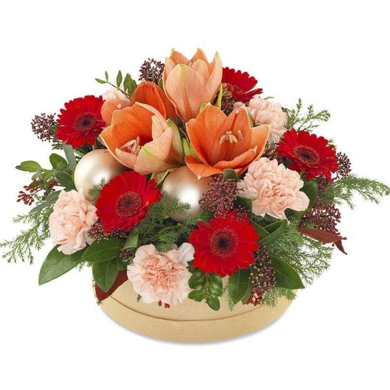 Peach Merry Christmas Hat Box-Regular (10 stems) & Large (15 stems) & Extra Large (20 stems) & Luxury (25 stems) & Glamour (30 stems) & Exclusive Glamour (35 stems)-Hat Box & Square Box & Heart Box-Kraft Box & Cream Box & Red Box & Black Box & Orange Box
