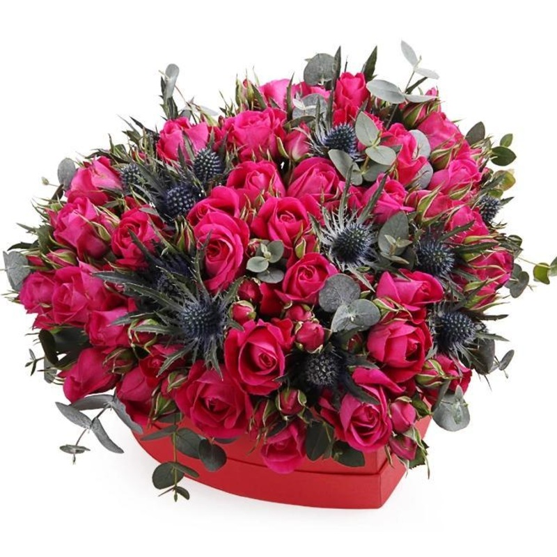 Pink Chic Heart Box-Regular (15 stems) & Large (20 stems) & Extra Large (30 stems) & Luxury (40 stems) & Glamour (50 stems) & Exclusive Glamour (65 stems) & Premium (80 stems) & Posh (100 stems)-Heart Box & Hat Box & Square Box-RED BOX & BLACK BOX & GRAY