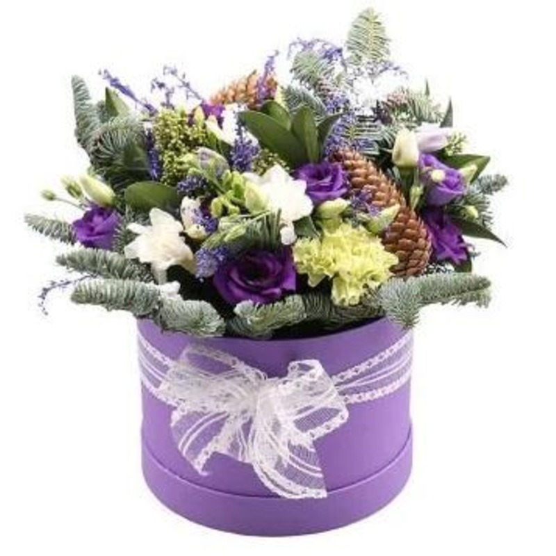 Purple Christmas Hat Box-Small (15 stems) & Regular (20 stems) & Medium (25 stems) & Large (30 stems) & Extra Large (40 stems) & Luxury (45 stems)-Hat Box & Square Box & Heart Box-Purple Box & Cream Box & Black Box & Grey Box & Green Box