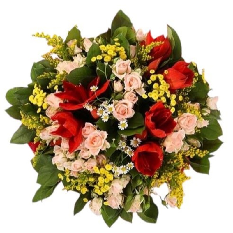 Red Amaryllis and Spray Roses Bouquet