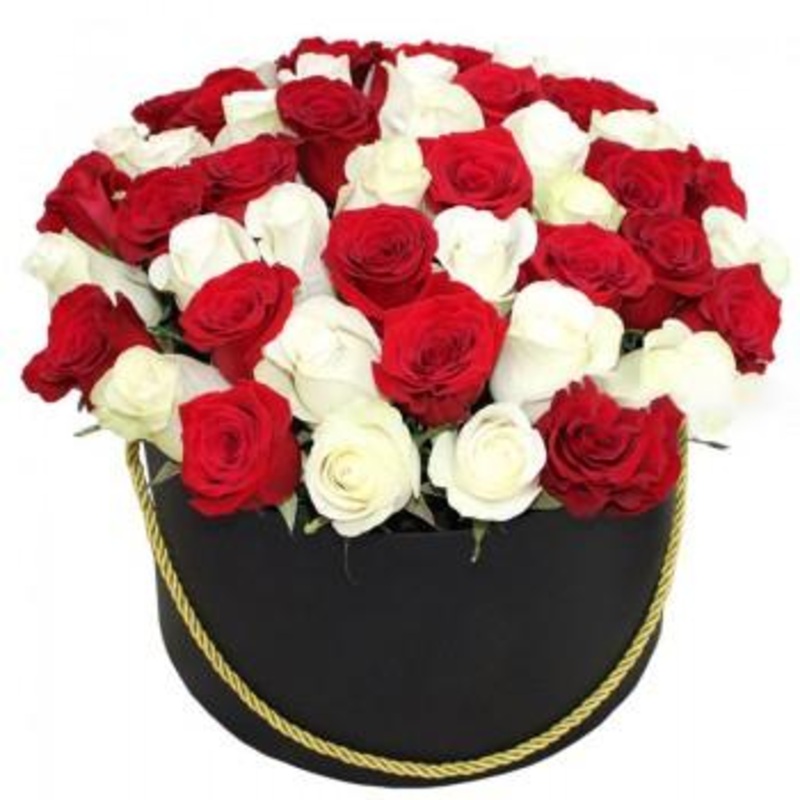 Red and White Roses Box-Small (20 stems) & Regular (40 stems) & Large (60 stems) & Extra Large (80 stems) & Luxury (100 stems) & Glamour (120 stems) & Exclusive Glamour (140 stems) & Premium (180 stems) & Posh (200 stems)-Hat Box & Heart Box & Square Box-