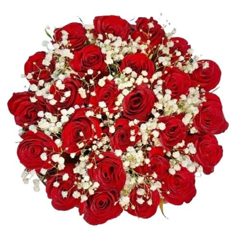 Red Roses with Gypsophila Bouquet
