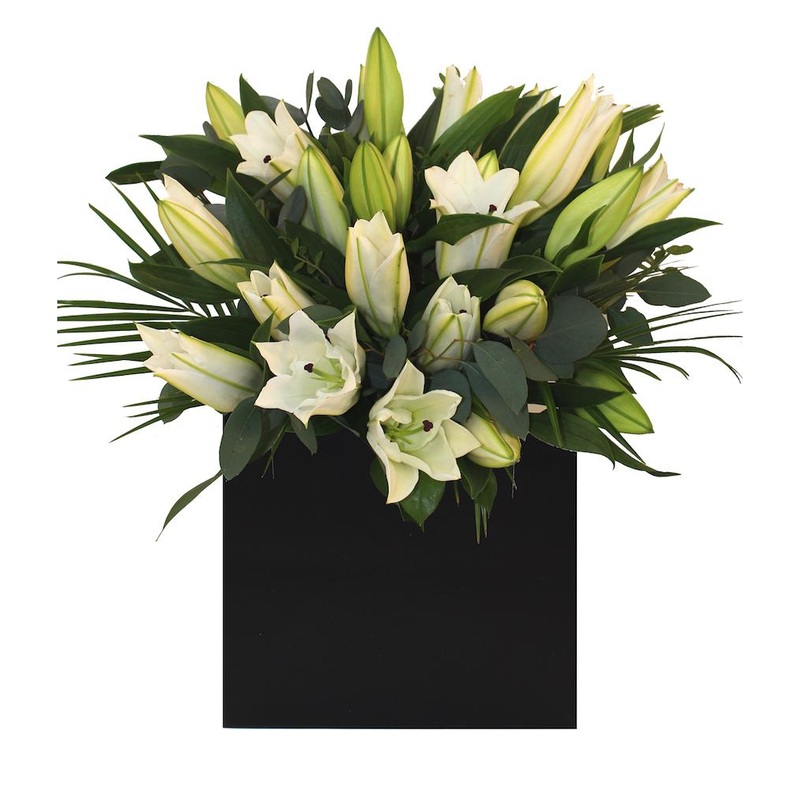 Royal Lily Signature Box-Small (5 stems) & Regular (7 stems) & Large (10 stems) & Luxury (15 stems) & Glamour (20 stems) & Exclusive Glamour (25 stems) & Premium (30 stems) & Premium Plus (40 stems) & Posh (50 stems)-White Lily & Pink Lily & Red Lily & Ye