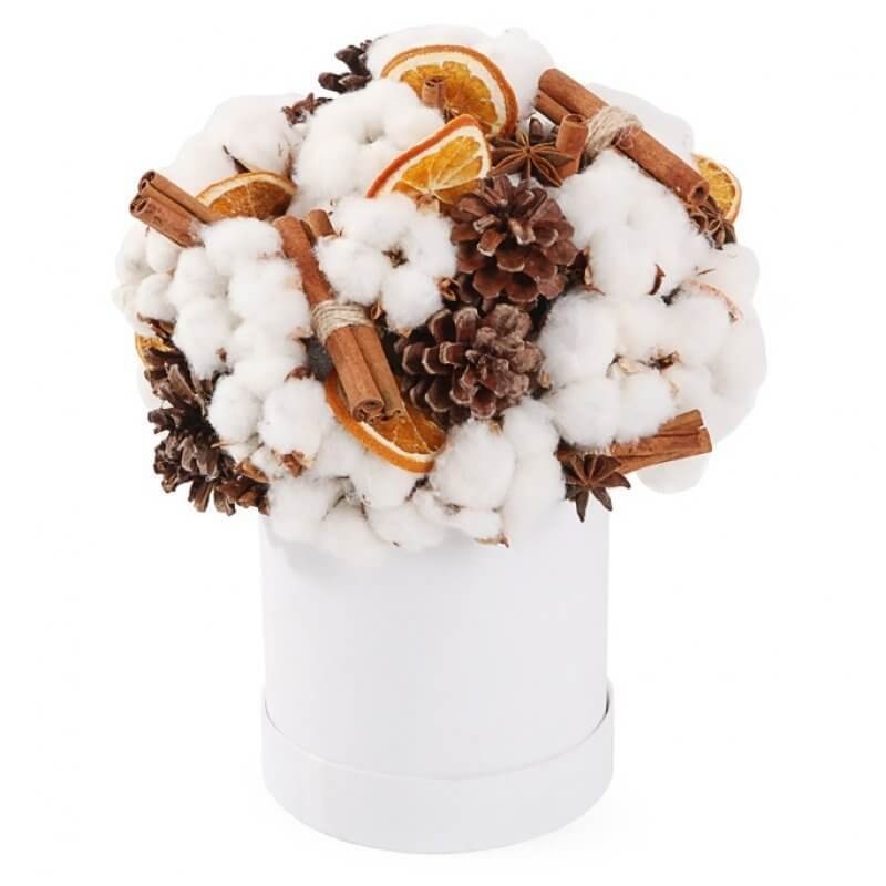 White Christmas Hat Box-Small (15 stems) & Regular (20 stems) & Medium (25 stems) & Large (30 stems) & Luxury (35 stems) & Glamour (40 stems) & Exclusive Glamour (50 stems)-Hat Box & Square Box & Heart Box-Cream Box & Black Box & Orange Box