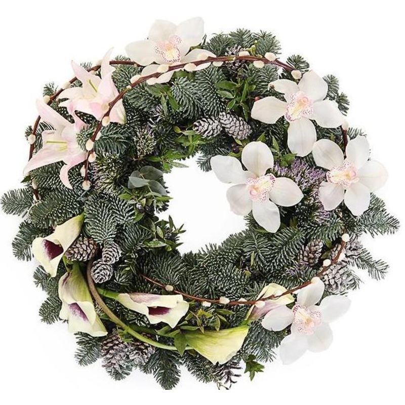 White Cymbidium Orchids Holiday Wreath