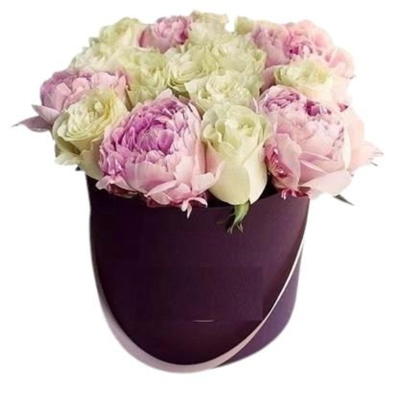 White Roses and Peony Box-Extra Small (10 stems) & Small (15 stems) & Regular (20 stems) & Large (25 stems) & Extra Large (35 stems) & Luxury (45 stems) & Glamour (60 stems) & Exclusive Glamour (80 stems) & Premium (100 stems) & Premium Extra (120 stems)