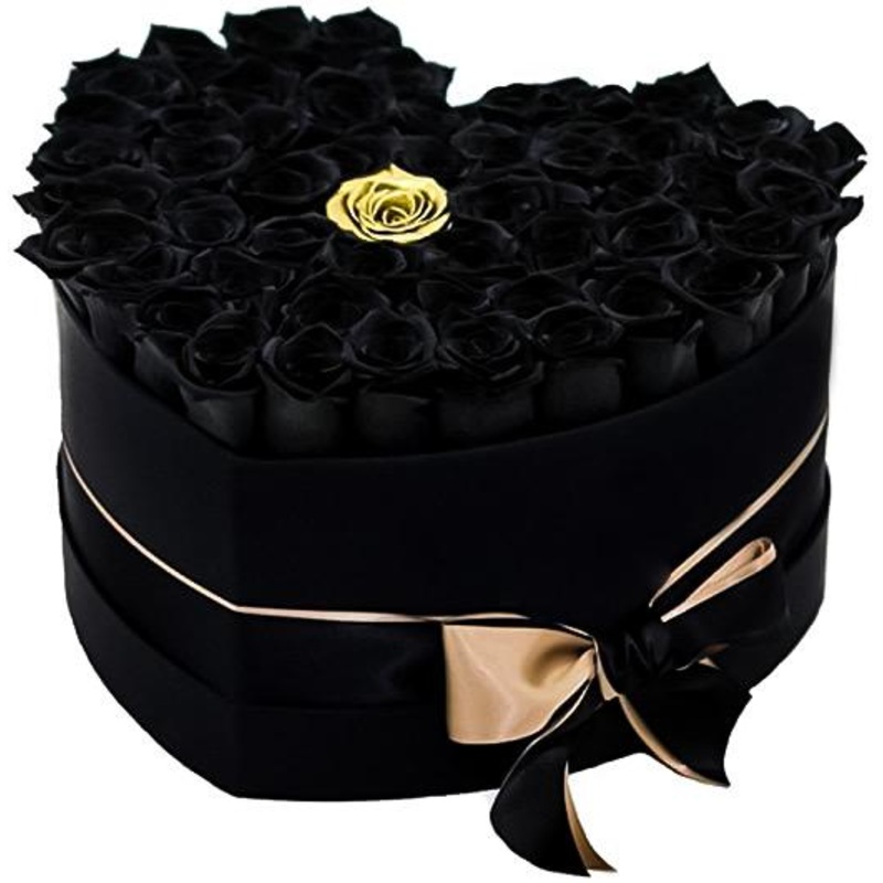 Black Gold Loving You Box-Small (10 Roses) & Regular (20 Roses) & Large (30 Roses) & Extra Large (40 Roses) & Luxury (50 Roses) & Glamour (70 Roses) & Exclusive Glamour (100 Roses)-Hat Box & Square Box & Heart Box-Black & Cream & Red