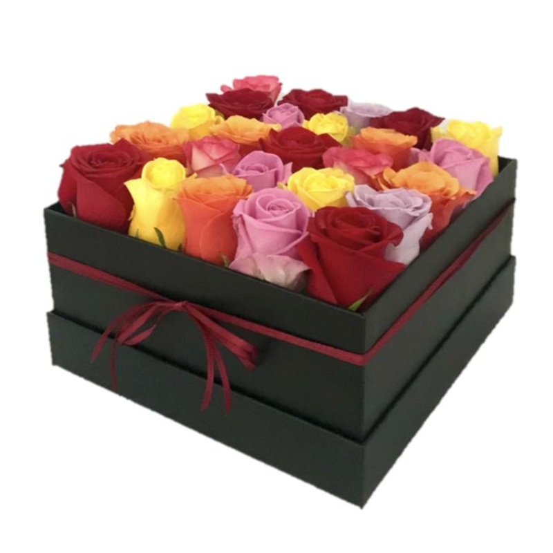 Colored Roses Signature Box-Small (6 stems) & Medium (9 stems) & Regular (12 stems) & Large (16 stems) & Extra Large (20 stems) & Luxury (25 stems) & Glamour (36 stems) & Exclusive Glamour (49 stems) & Premium (81 stems) & Posh (100 stems)-Square Box & He